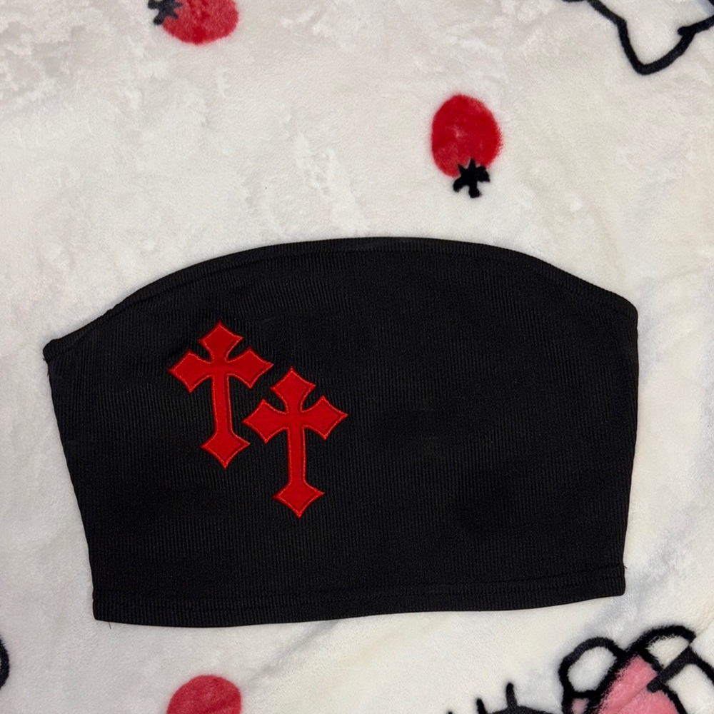 SHEIN Black Tube Top with Red Cross Design